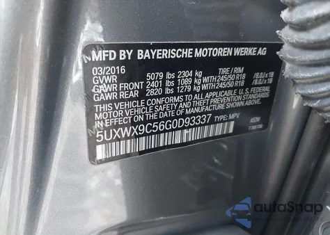 2016 BMW X3 xDrive28I z USA, uszkodzony, nr VIN 5UXWX9C56G0D93337